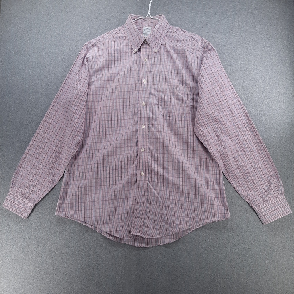 Brooks Brothers Shirt Mens L Purple Check Non Iron Supima Cotton Button Down